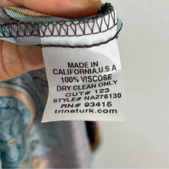 Trina Turk Brown & Blue Floral Dress Cap Sleeve Middle Ruching Viscose Size 2 - Picture 5 of 6